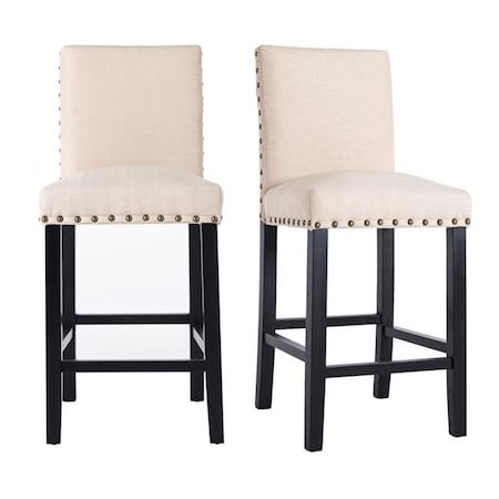 Orora Dec MY7112BY-BEIGE Counter Height Fabric Upholstered Dining Chair With Nailhead Trim; Beige - Set Of 2